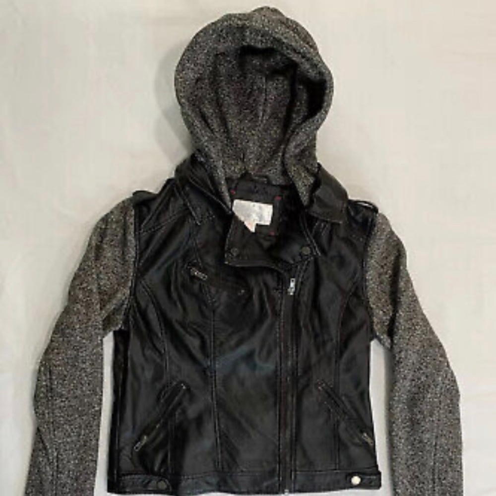 Xhilaration Women's Faux Leather Hooded Biker Jacket